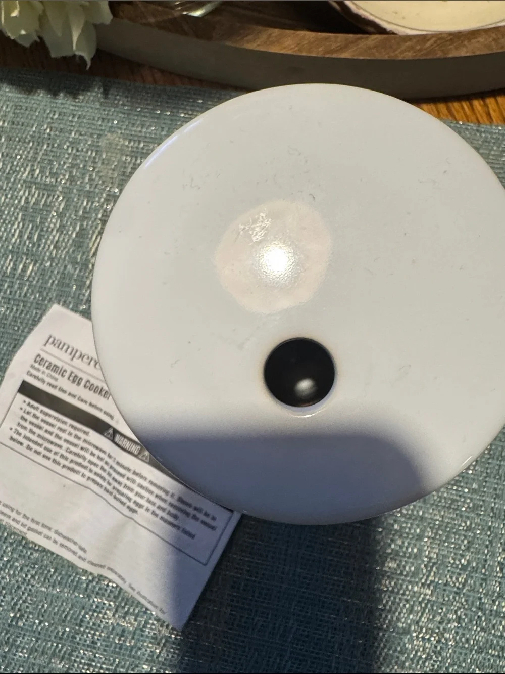 Pampered Chef Ceramic Egg Cooker - White and Gray. New without box